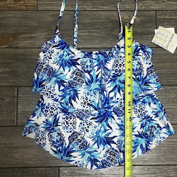 NWT $54 24th & Ocean Women's Small Pina Party Tiered Tankini Swim Top Turquoise - Picture 12 of 16